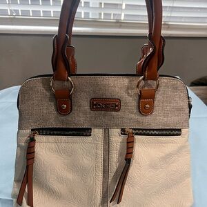 Elegant White and Brown Satchel Bag